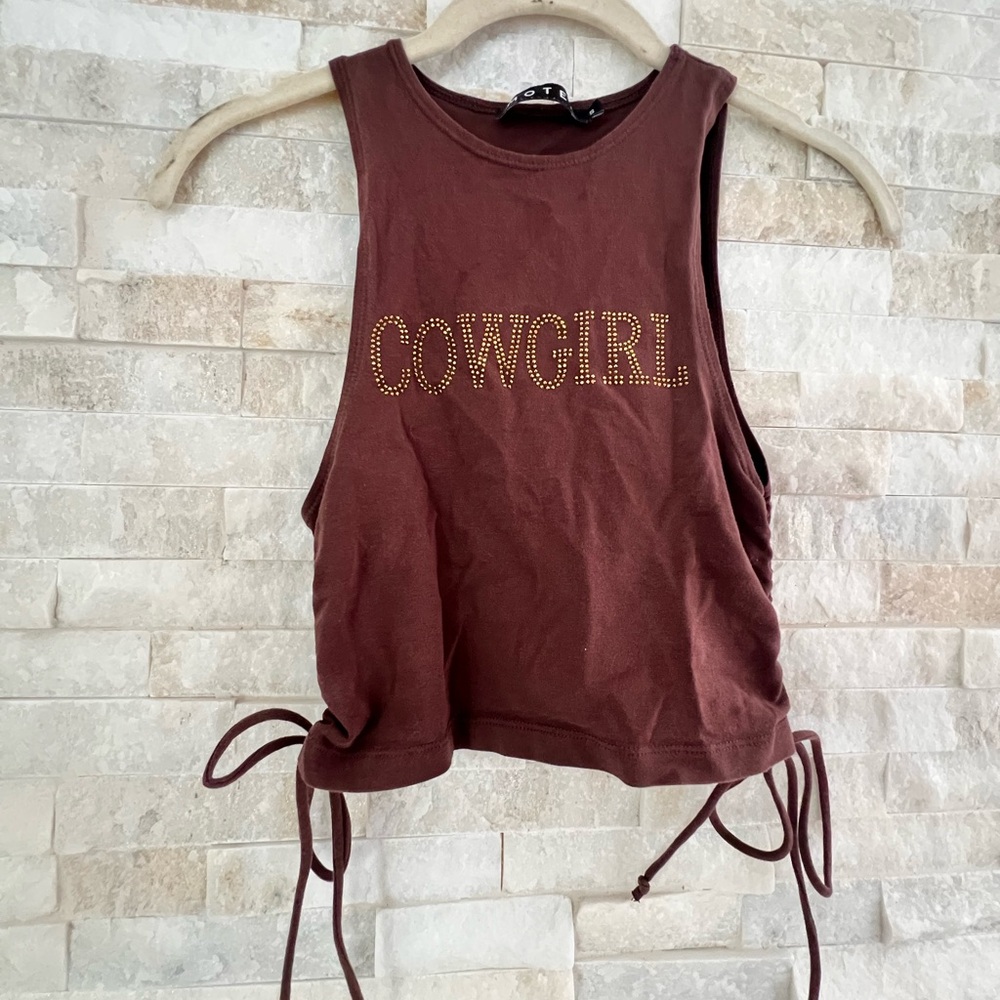 Motel Rocks Brown Sleeveless Crop Muscle Tee